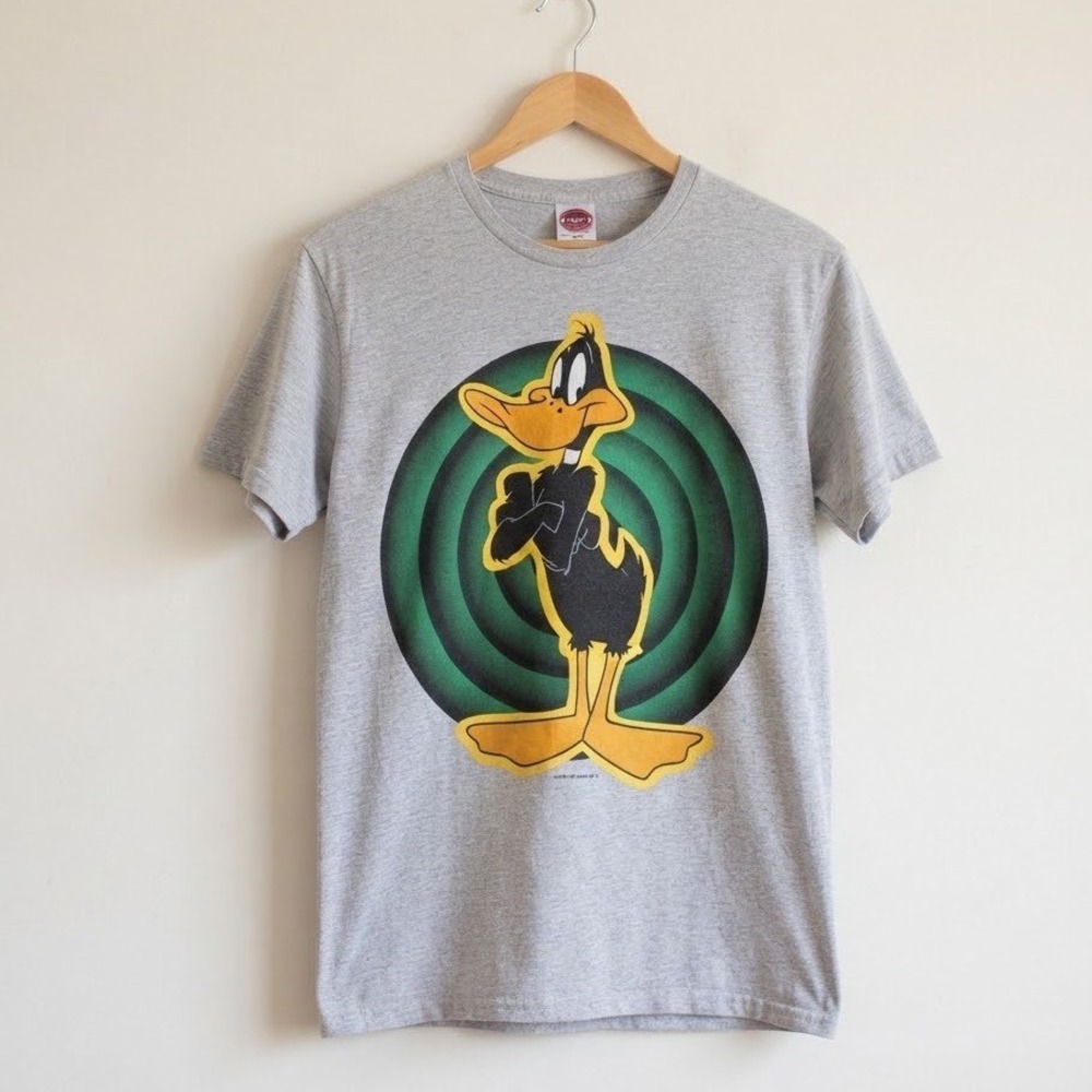 Looney Tunes Daffy Duck Gray Graphic T Shirt Vintage 1993 90s Tee Long Large